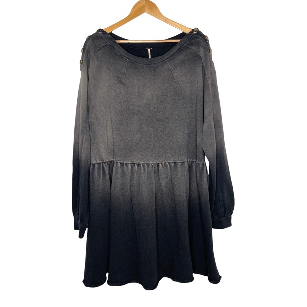 Free People Black Ombre Long Sleeve Oversized Terry Dress Size Large